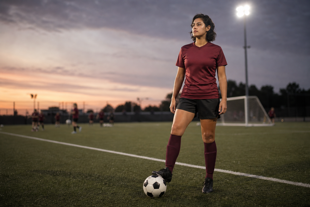Female athlete off the field, out of uniform
